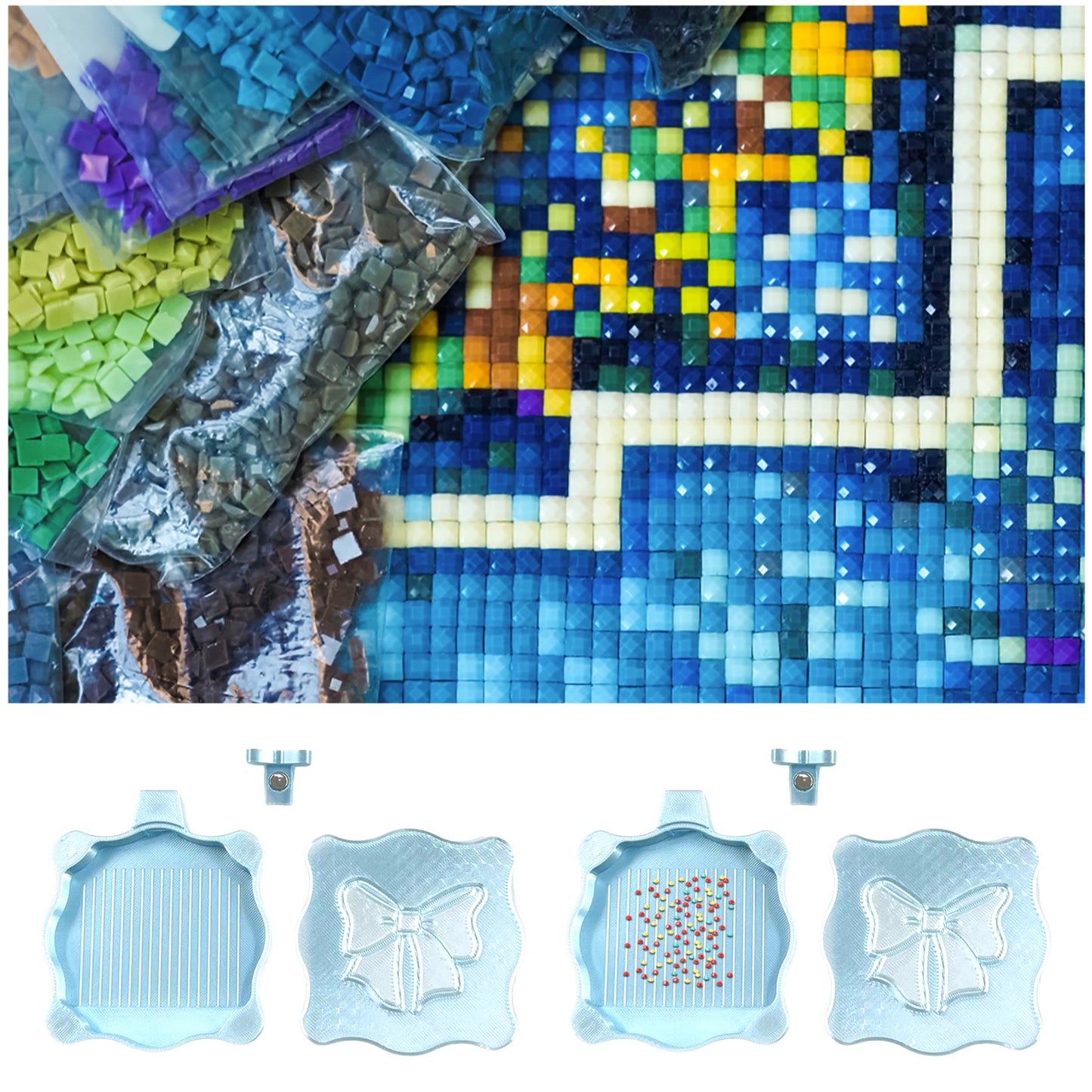 Bowknot DIY Diamond Art Painting Trays Kits with Lid for Adults Crafts (Blue)