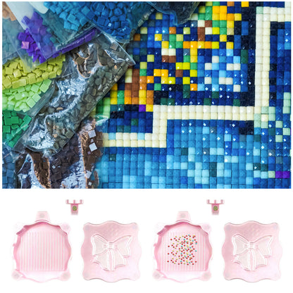 Bowknot DIY Diamond Art Painting Trays Kits with Lid for Adults Crafts (Pink)