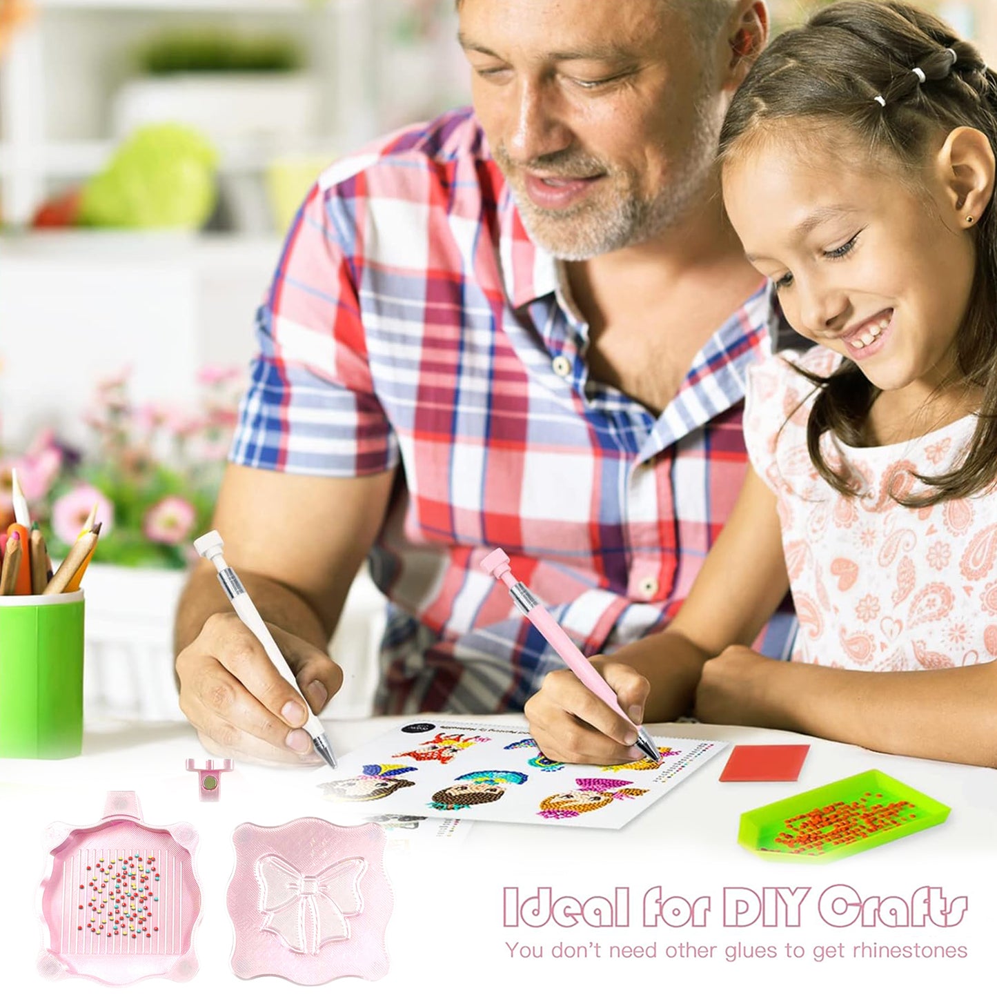 Bowknot DIY Diamond Art Painting Trays Kits with Lid for Adults Crafts (Pink)