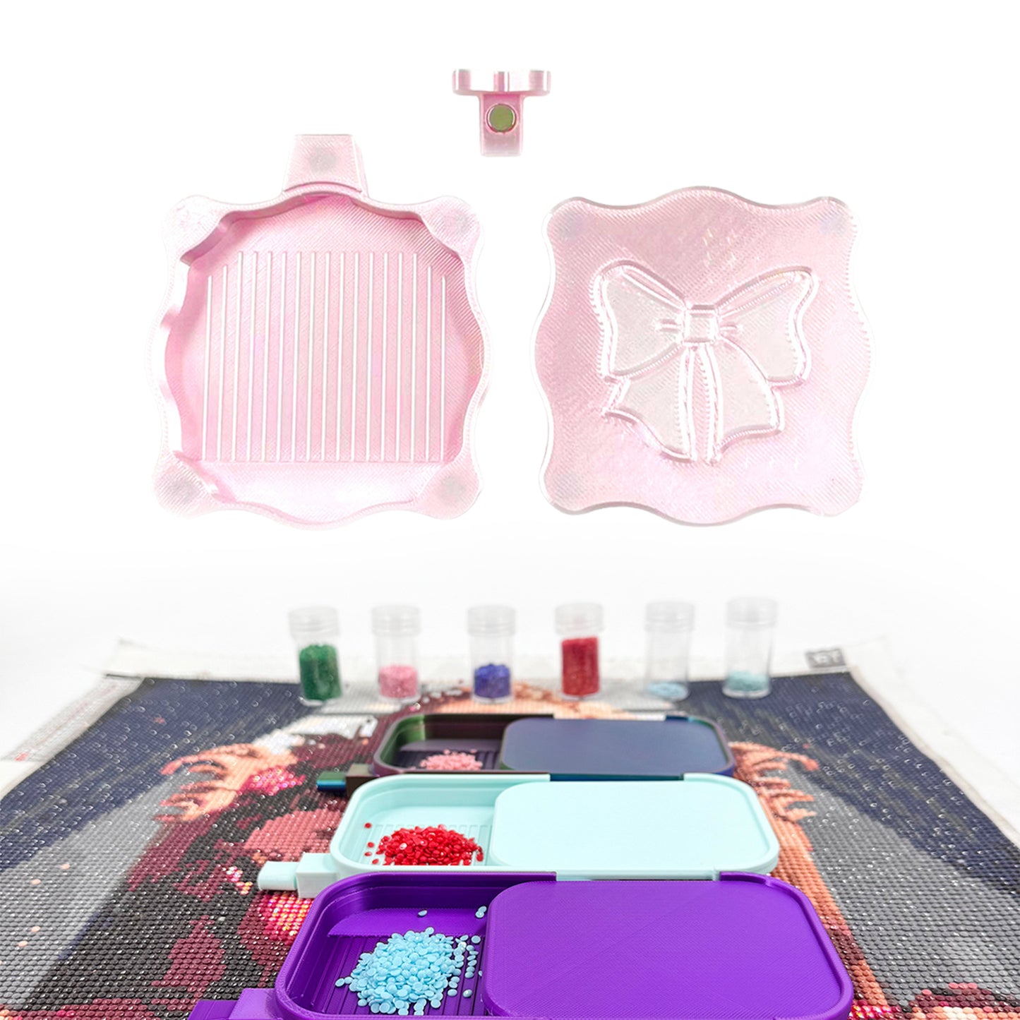 Bowknot DIY Diamond Art Painting Trays Kits with Lid for Adults Crafts (Pink)