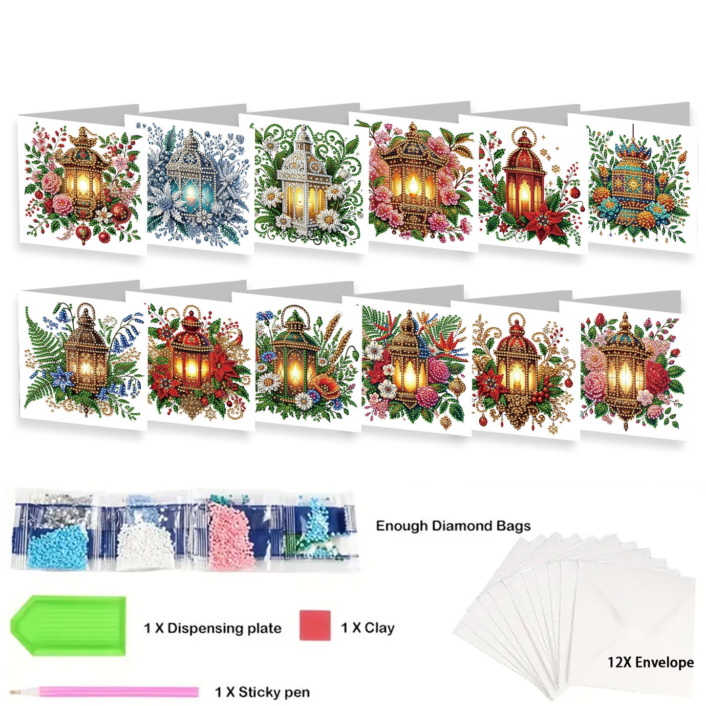 12Pcs Night Light DIY Diamond Painting Greeting Card Kit for Adults Gifts