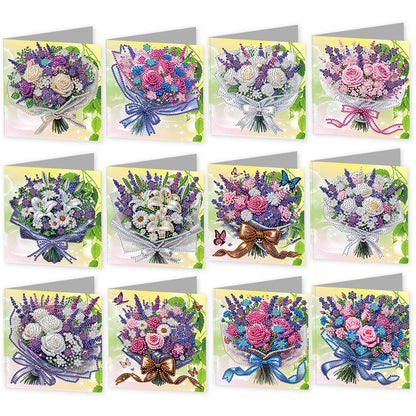 12Pcs Bouquet DIY Diamond Painting Greeting Card Kit for Adults Holiday Gifts