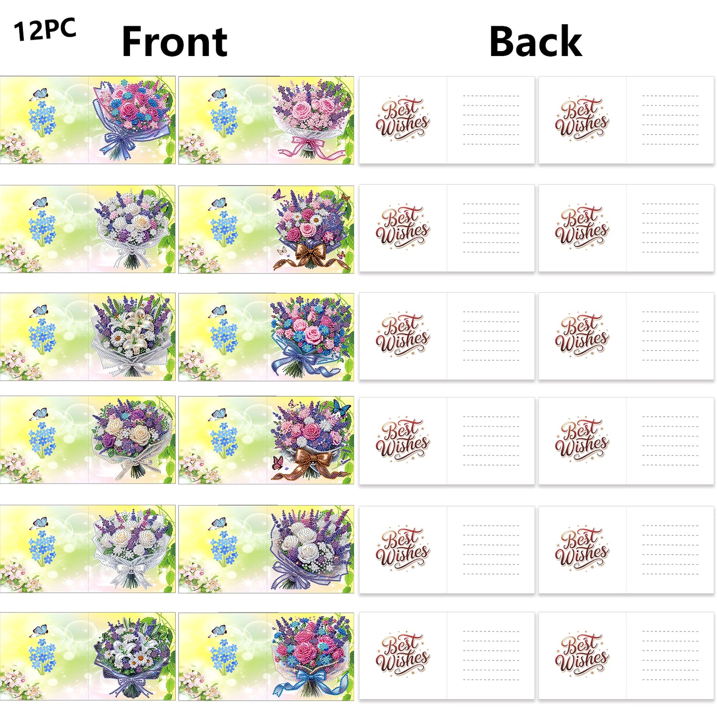 12Pcs Bouquet DIY Diamond Painting Greeting Card Kit for Adults Holiday Gifts