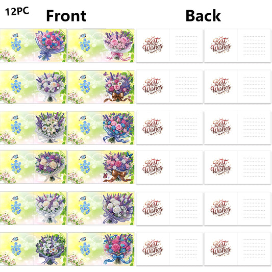 12Pcs Bouquet DIY Diamond Painting Greeting Card Kit for Adults Holiday Gifts