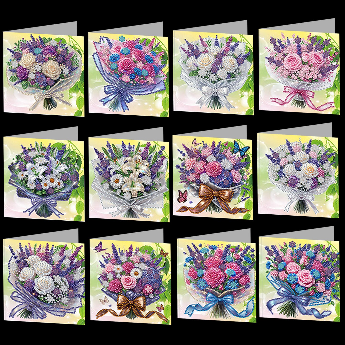 12Pcs Bouquet DIY Diamond Painting Greeting Card Kit for Adults Holiday Gifts