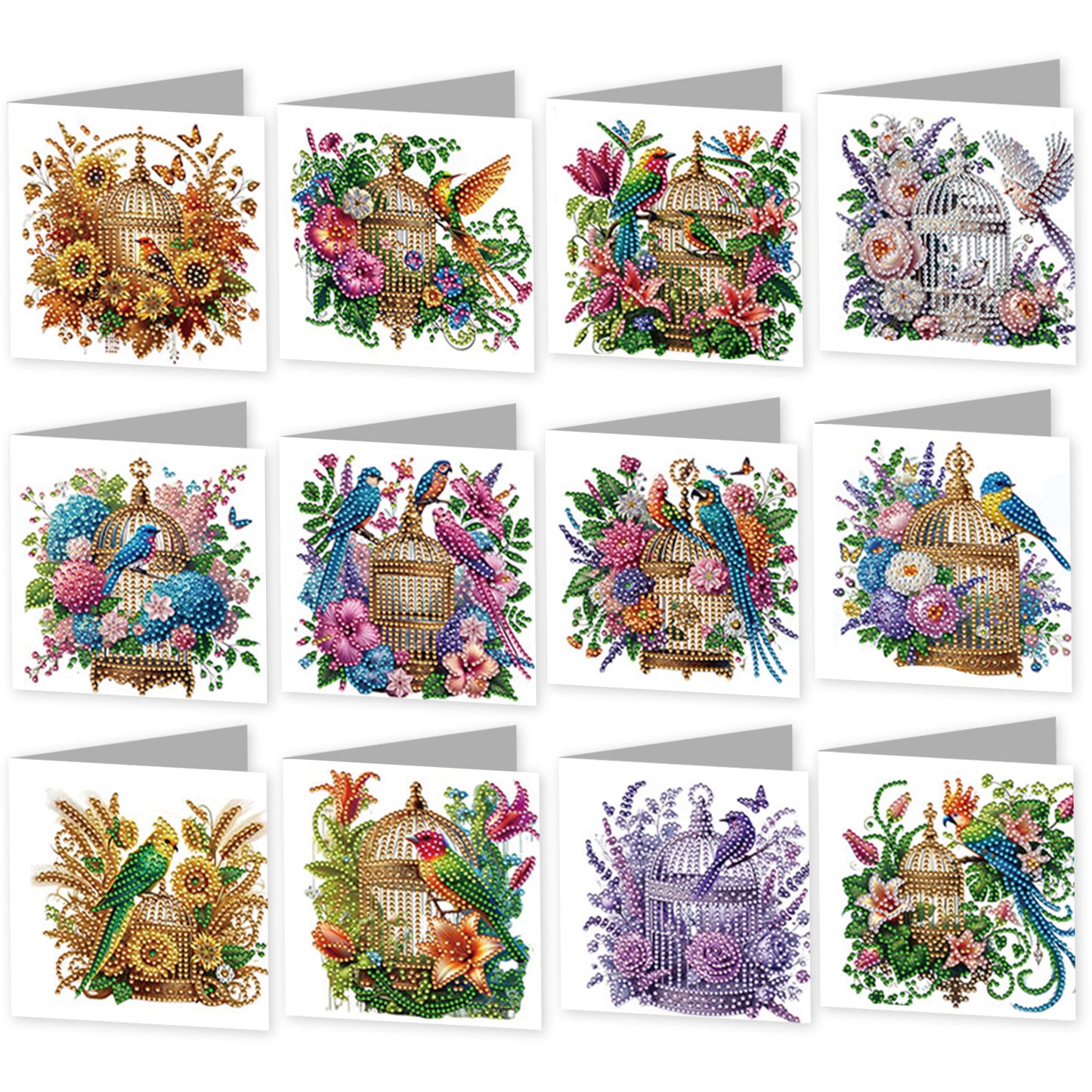 12Pcs Birdcage DIY Diamond Painting Greeting Card Kit for Adults Holiday Gifts