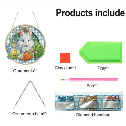 Easter Bunny 1 DIY 2D Flat Acrylic Double Sided Diamond Painting Kits Pendant