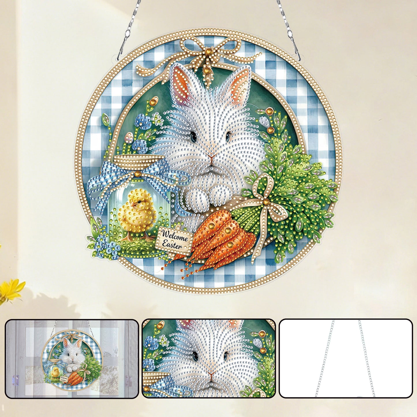Easter Bunny 1 DIY 2D Flat Acrylic Double Sided Diamond Painting Kits Pendant