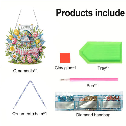 Easter Egg 1 DIY 2D Flat Acrylic Double Sided Diamond Painting Kits Pendant