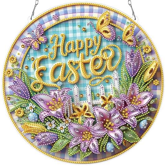 Easter Flowers DIY 2D Flat Acrylic Double Sided Diamond Painting Kits Pendant