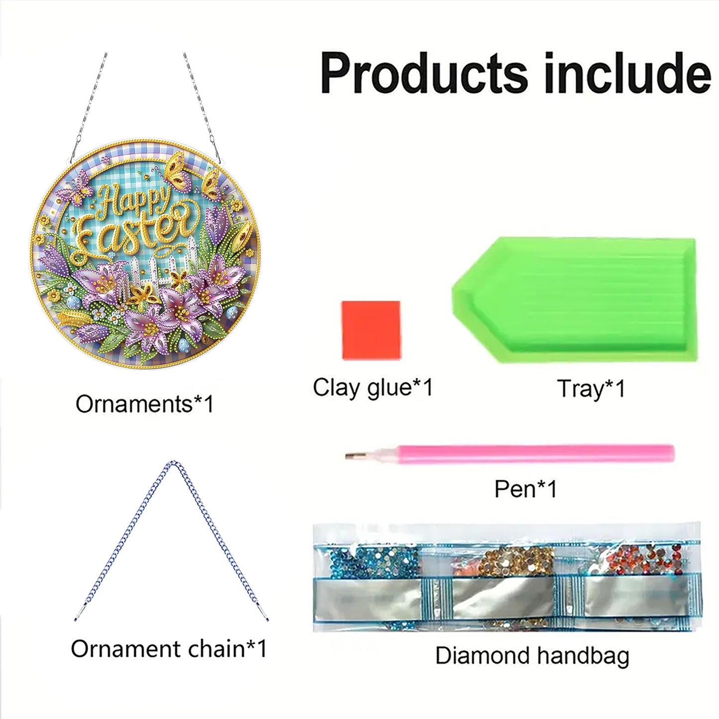 Easter Flowers DIY 2D Flat Acrylic Double Sided Diamond Painting Kits Pendant