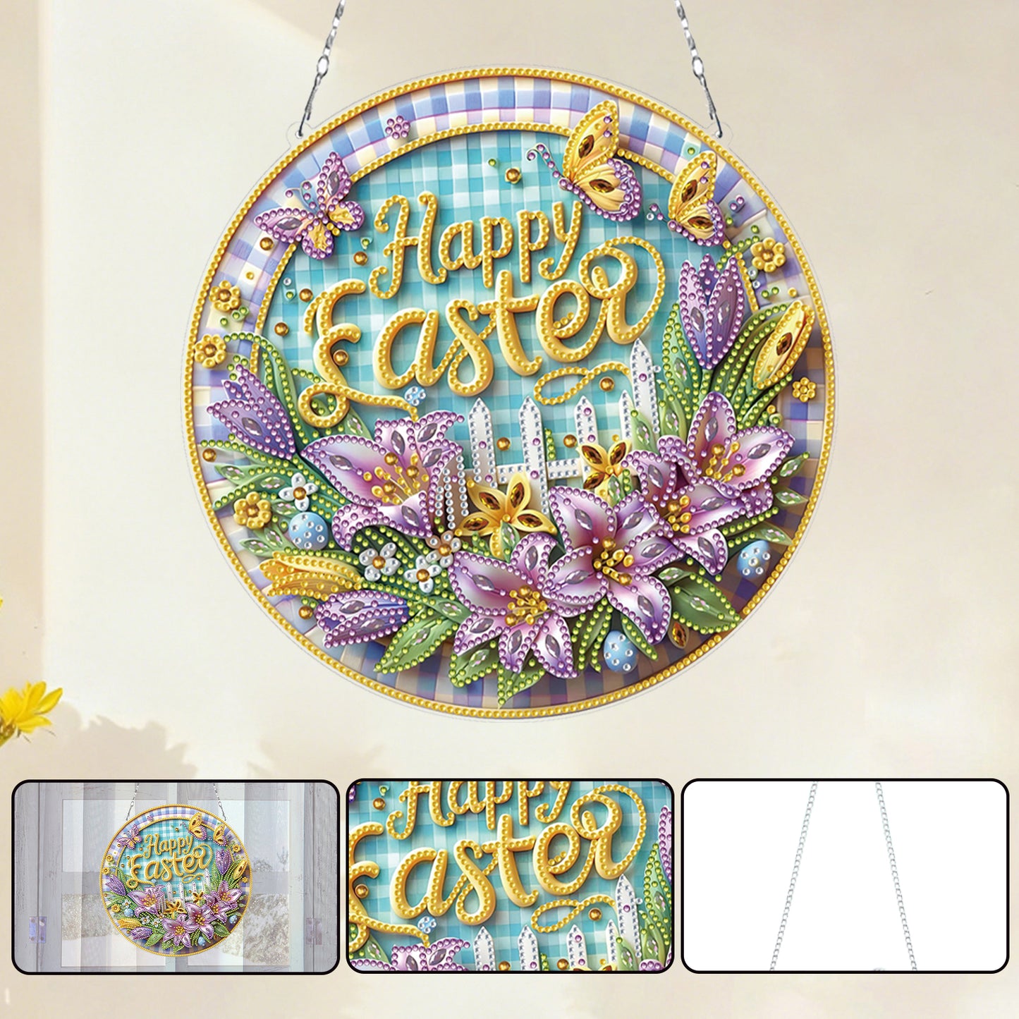 Easter Flowers DIY 2D Flat Acrylic Double Sided Diamond Painting Kits Pendant