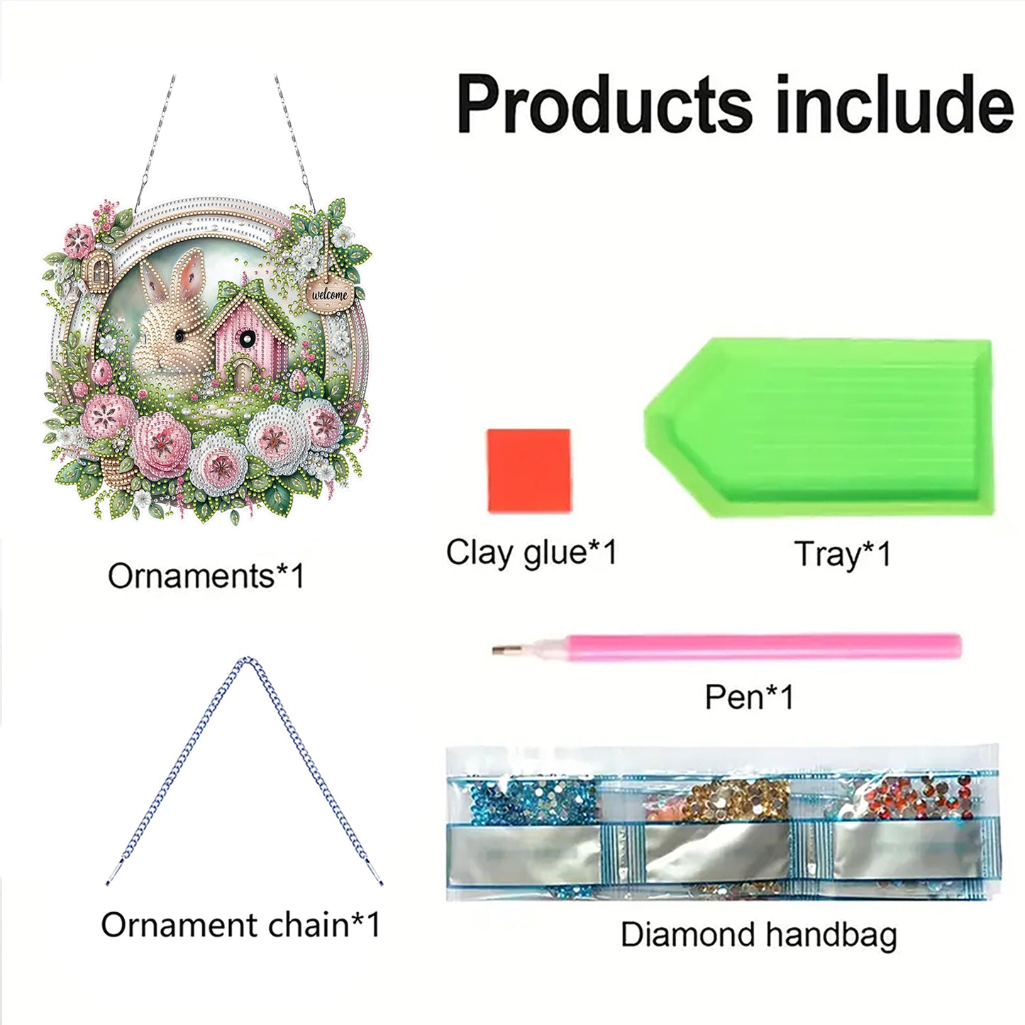 Easter Bunny 2 DIY 2D Flat Acrylic Double Sided Diamond Painting Kits Pendant