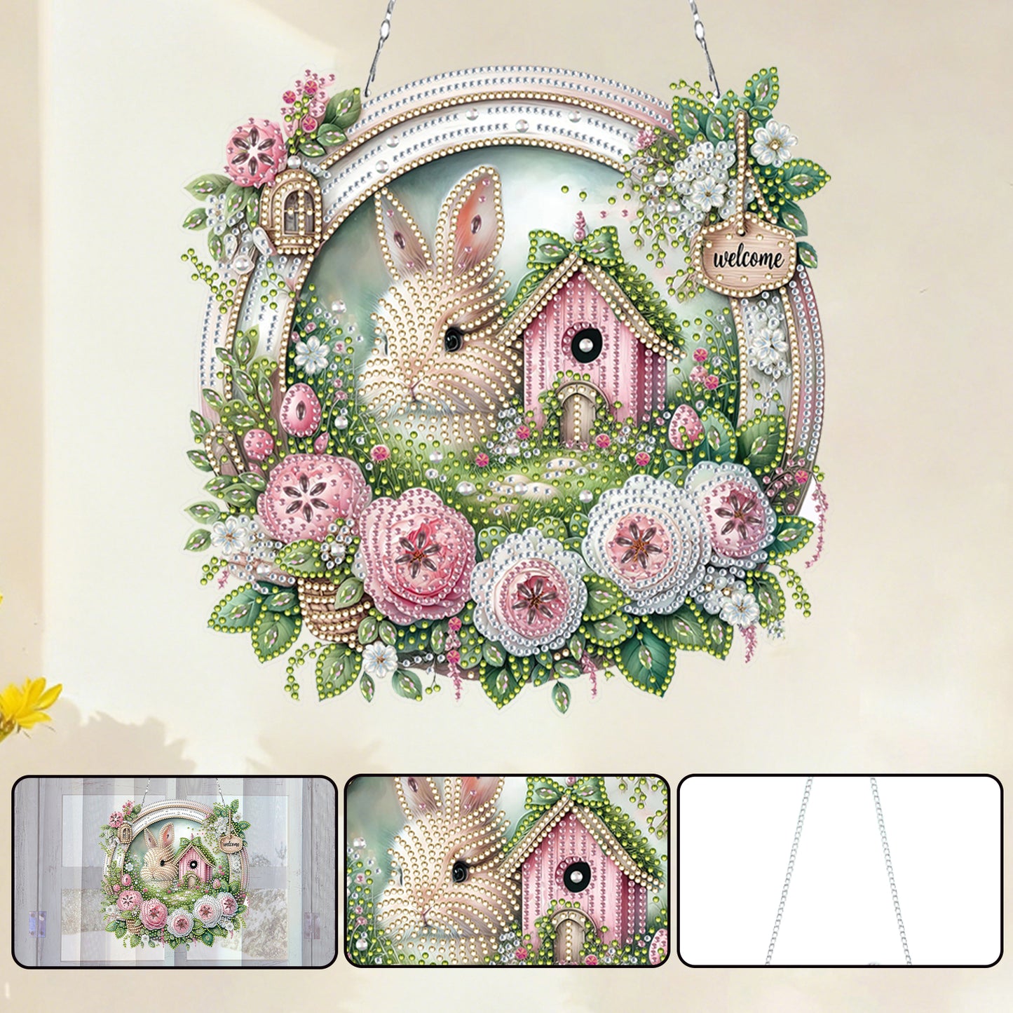 Easter Bunny 2 DIY 2D Flat Acrylic Double Sided Diamond Painting Kits Pendant