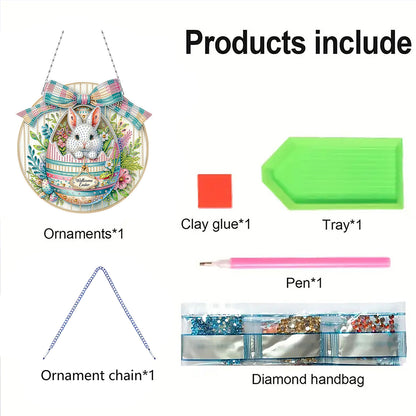 Easter Egg Bunny DIY 2D Flat Acrylic Double Sided Diamond Painting Kits Pendant