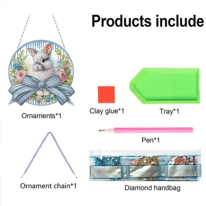 Easter Bunny 3 DIY 2D Flat Acrylic Double Sided Diamond Painting Kits Pendant