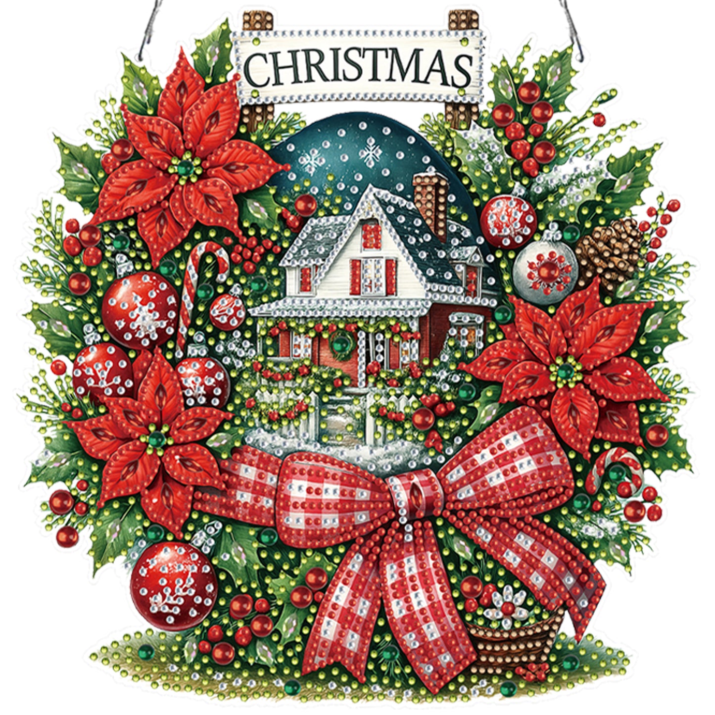 Christmas House DIY 2D Flat Acrylic Double Sided Diamond Painting Kits Pendant