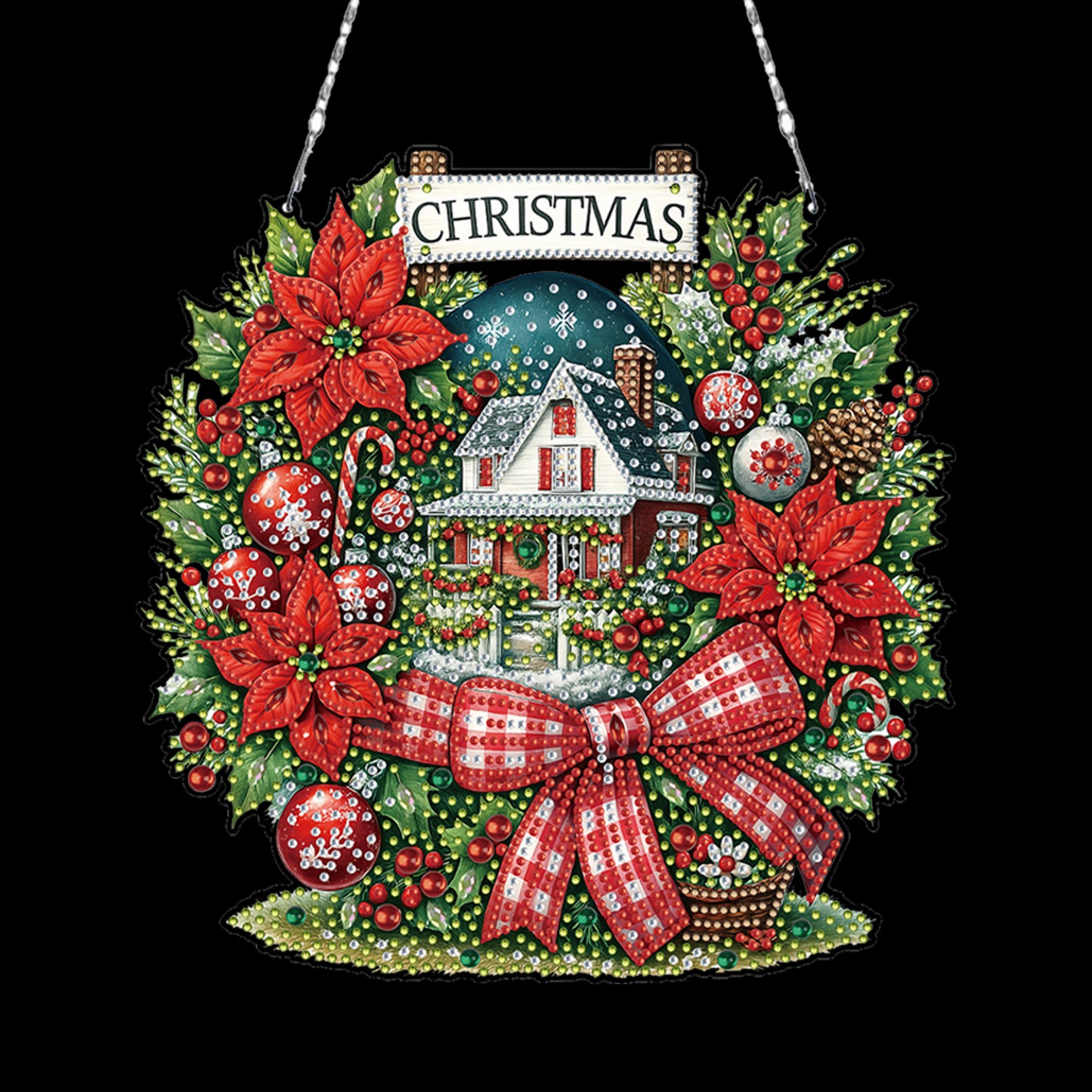 Christmas House DIY 2D Flat Acrylic Double Sided Diamond Painting Kits Pendant