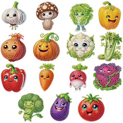 15pcs Vegetables 2D Acrylic DIY Special-Shaped Diamond Art Fridge Magnet Kit