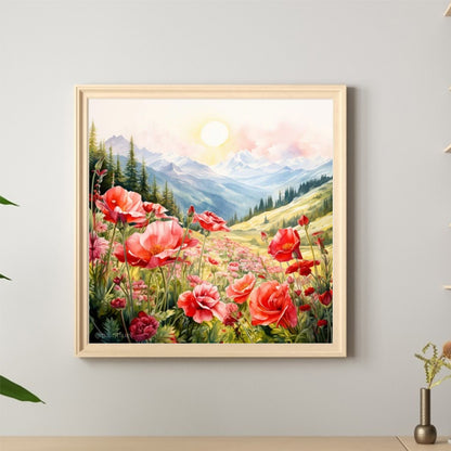 Flowers And Mountains - Full Round Drill Diamond Painting 40*40CM