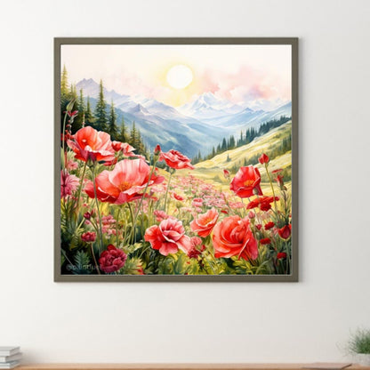 Flowers And Mountains - Full Round Drill Diamond Painting 40*40CM