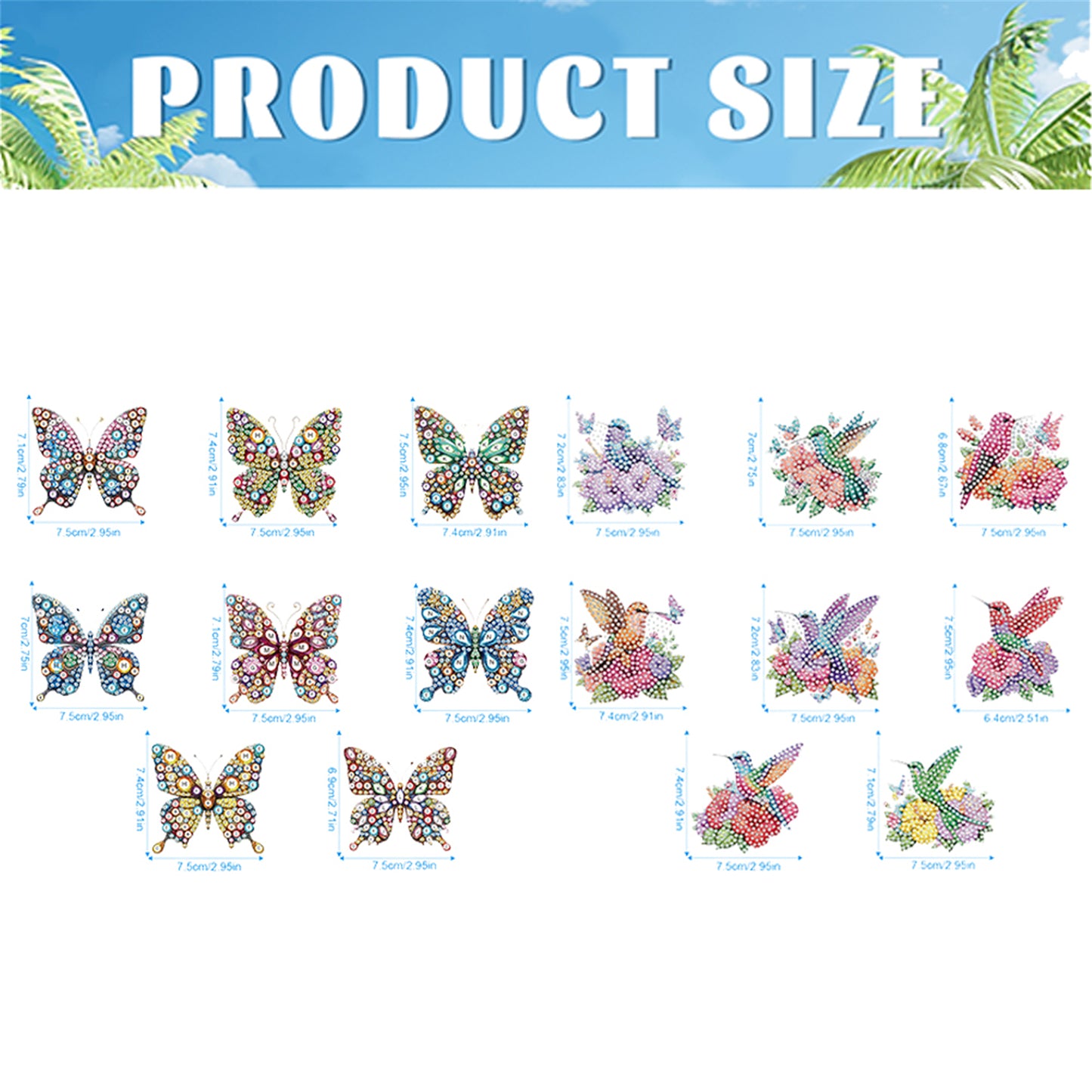 16Pcs Butterfly Hummingbird DIY Fridge Diamond Painting Magnets Stickers Gifts