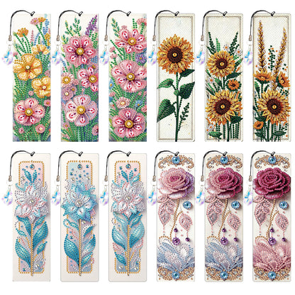 12Pcs Flowers DIY Diamond Painting Bookmark for Book Lovers Beginners   Adults