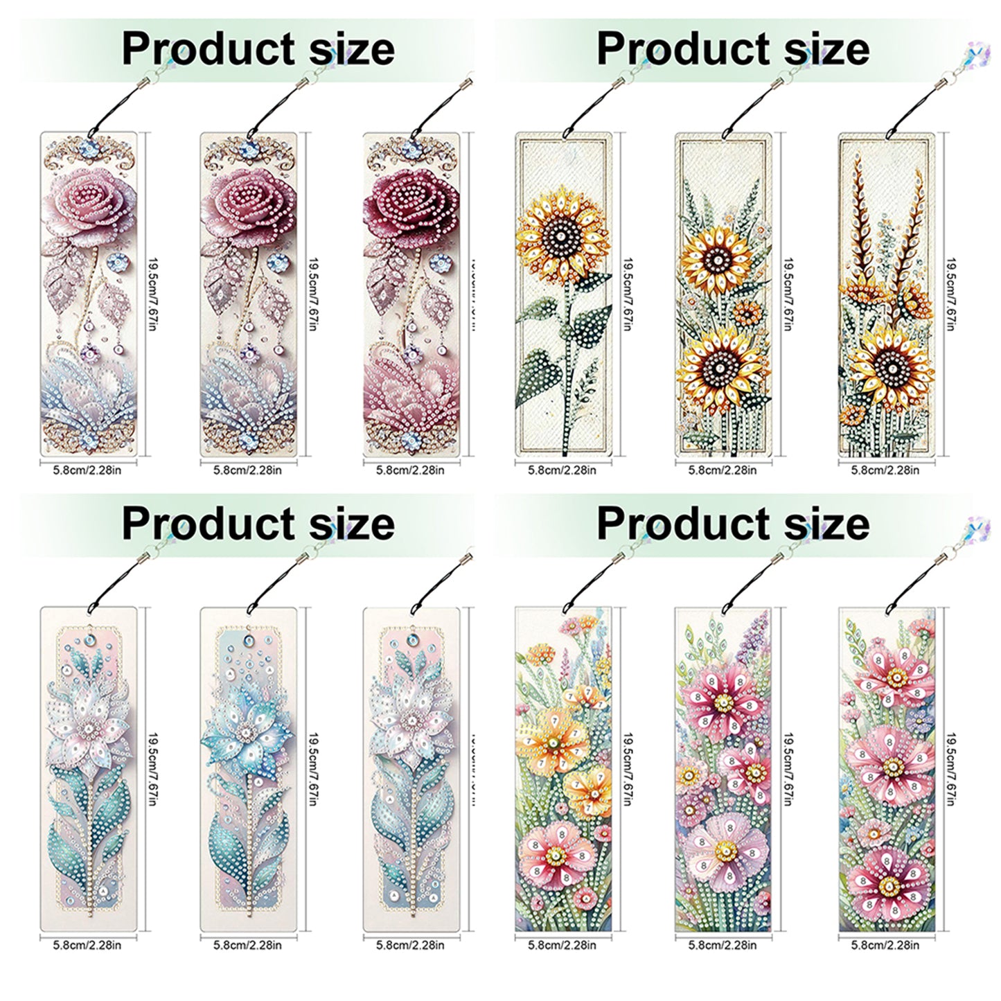 12Pcs Flowers DIY Diamond Painting Bookmark for Book Lovers Beginners   Adults