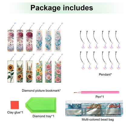 12Pcs Flowers DIY Diamond Painting Bookmark for Book Lovers Beginners   Adults