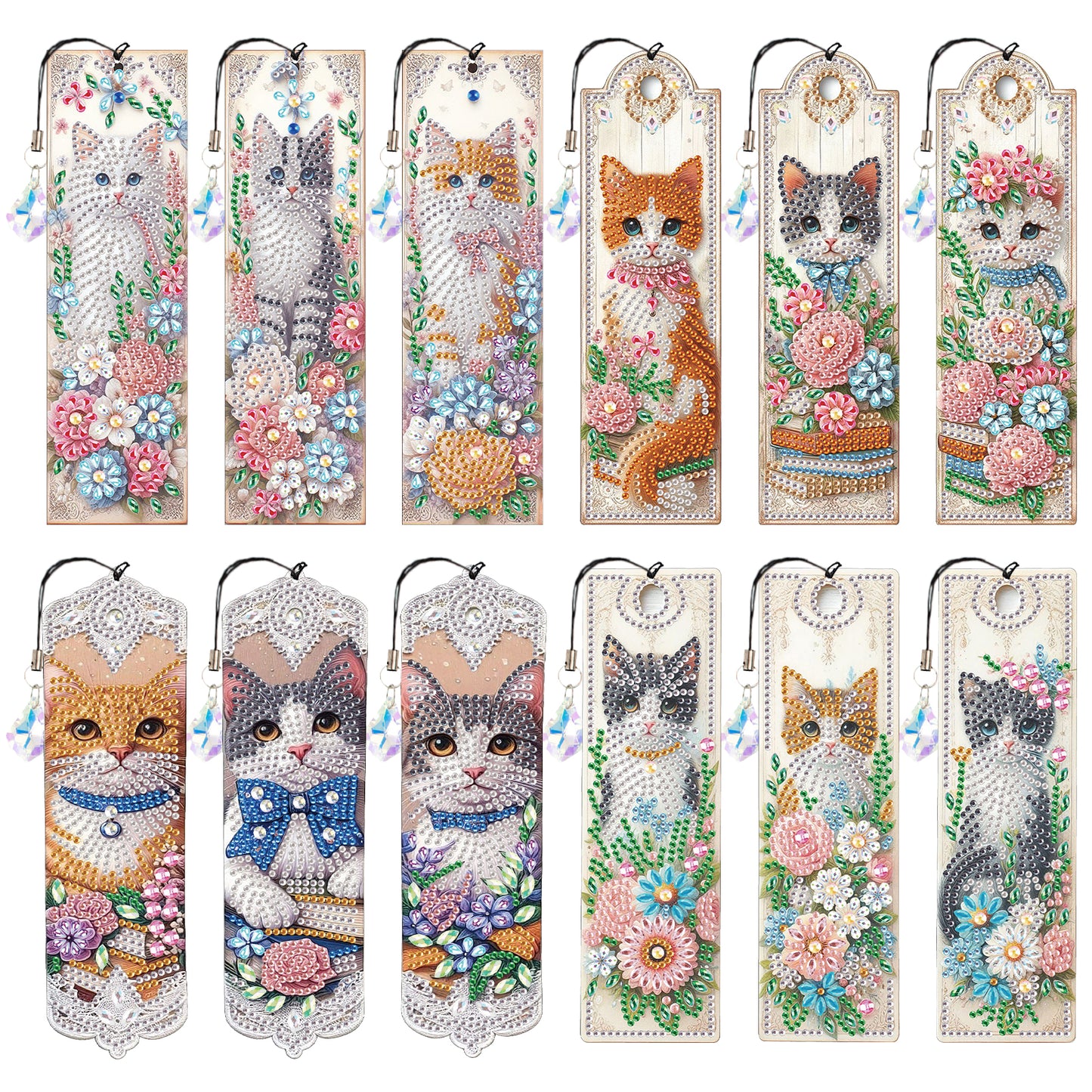 12Pcs Cat DIY Diamond Painting Bookmark for Book Lovers Beginners   Adults