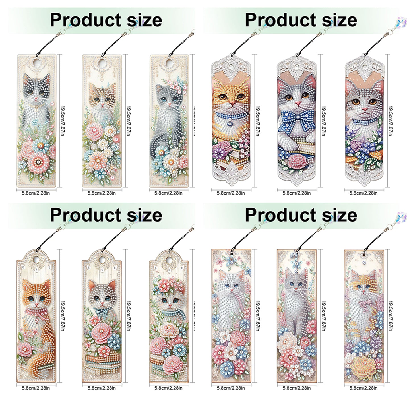 12Pcs Cat DIY Diamond Painting Bookmark for Book Lovers Beginners   Adults