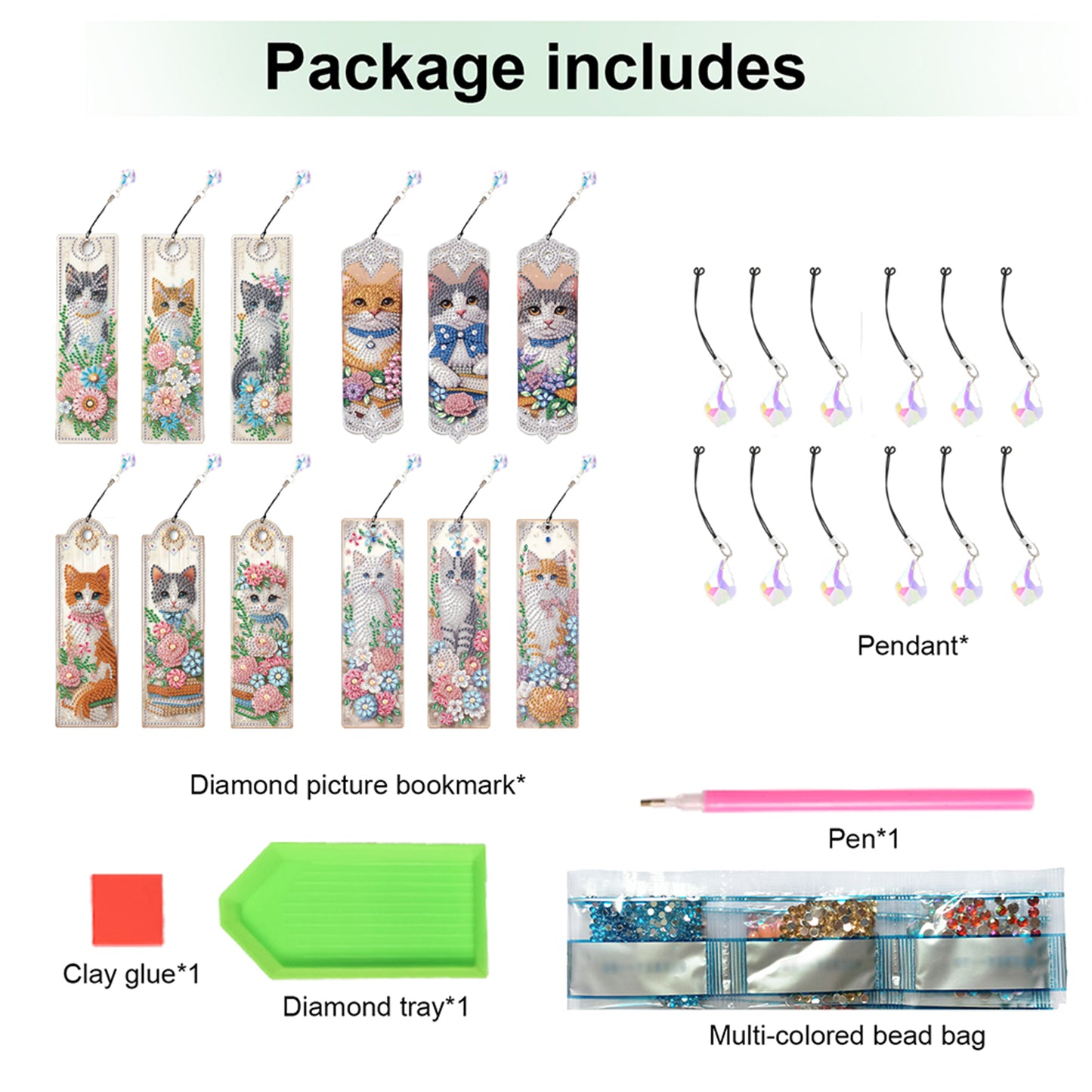12Pcs Cat DIY Diamond Painting Bookmark for Book Lovers Beginners   Adults