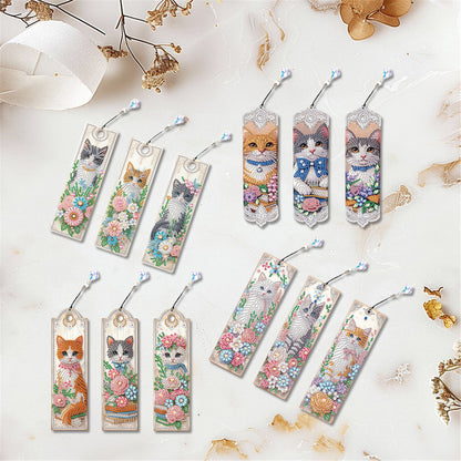 12Pcs Cat DIY Diamond Painting Bookmark for Book Lovers Beginners   Adults