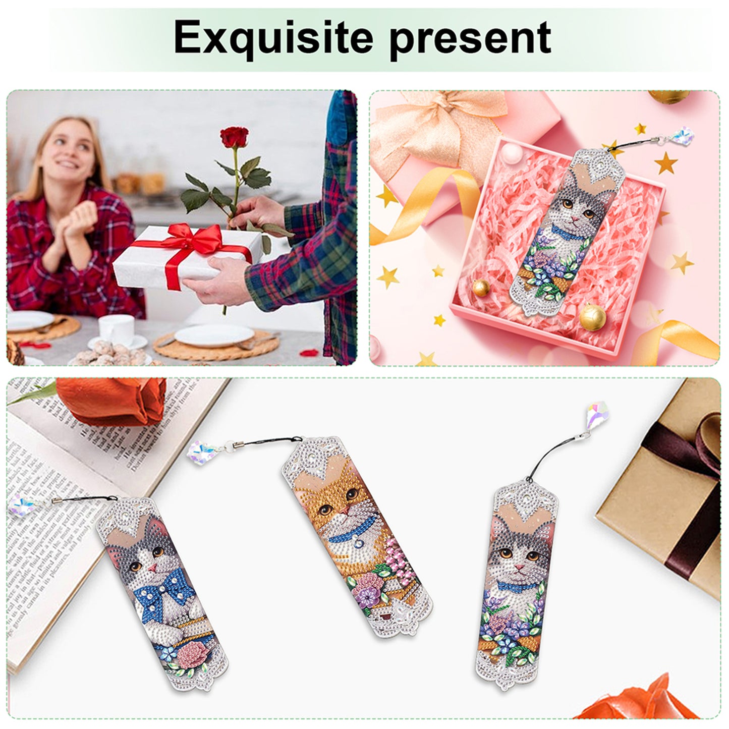 12Pcs Cat DIY Diamond Painting Bookmark for Book Lovers Beginners   Adults
