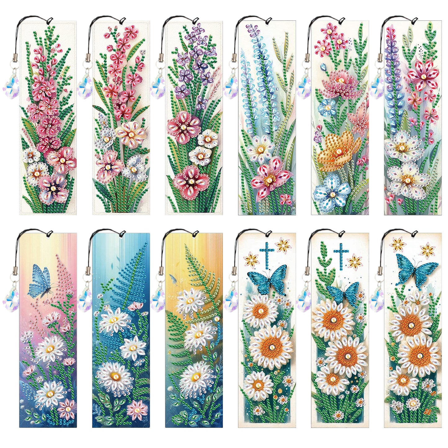 12Pcs Bouquet Flowers DIY Diamond Painting Bookmark for Adults Book Lovers Gifts