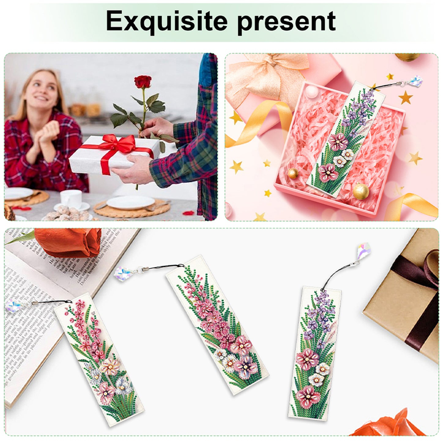 12Pcs Bouquet Flowers DIY Diamond Painting Bookmark for Adults Book Lovers Gifts