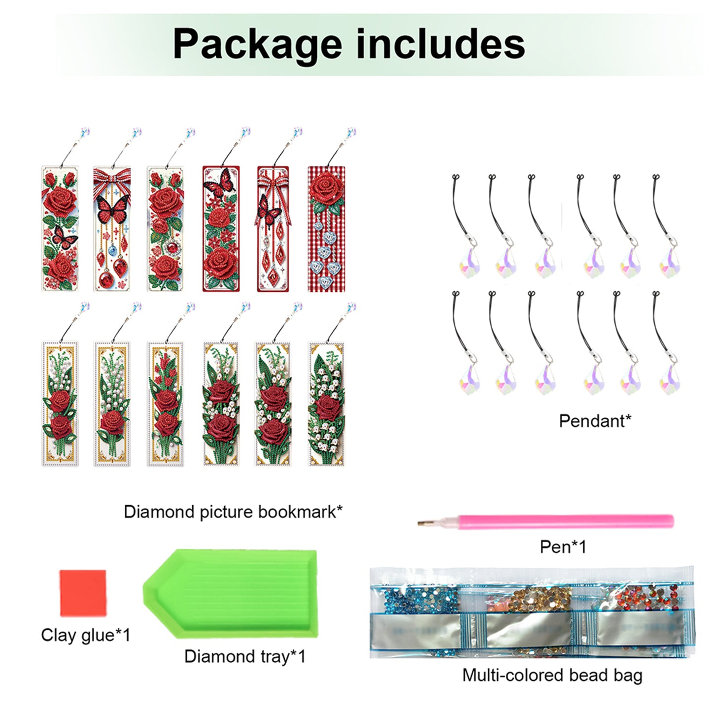 12Pcs Rose Flowers DIY Diamond Painting Bookmark for Adults Book Lovers Gifts