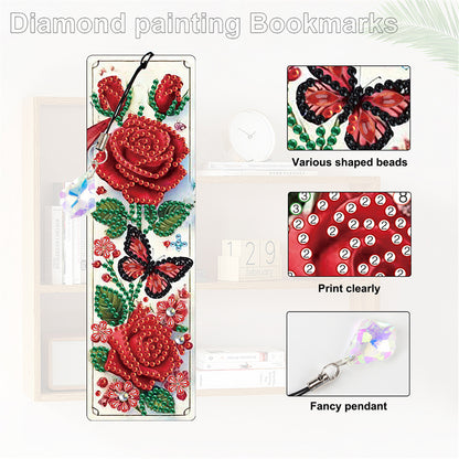 12Pcs Rose Flowers DIY Diamond Painting Bookmark for Adults Book Lovers Gifts