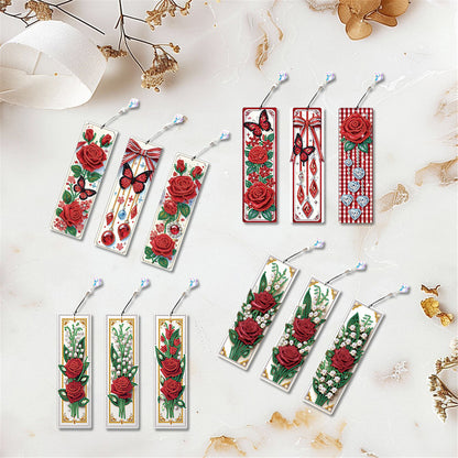 12Pcs Rose Flowers DIY Diamond Painting Bookmark for Adults Book Lovers Gifts