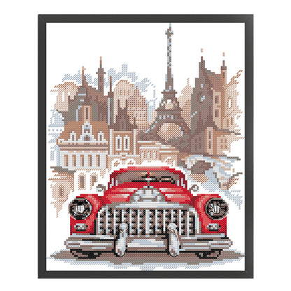 Retro Buick - 14CT Stamped Cross Stitch 25*30CM(Joy Sunday)