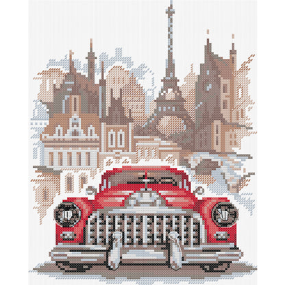 Retro Buick - 14CT Stamped Cross Stitch 25*30CM(Joy Sunday)