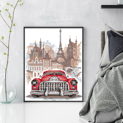 Retro Buick - 14CT Stamped Cross Stitch 25*30CM(Joy Sunday)