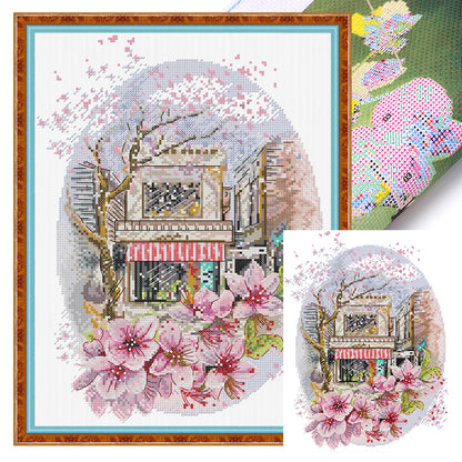 Cherry Blossoms In Full Bloom - 14CT Stamped Cross Stitch 29*37CM(Joy Sunday)