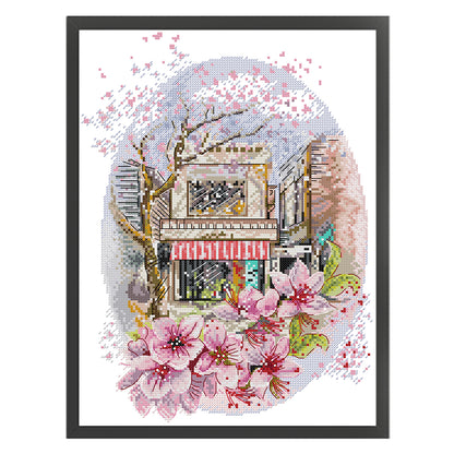 Cherry Blossoms In Full Bloom - 14CT Stamped Cross Stitch 29*37CM(Joy Sunday)