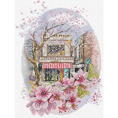 Cherry Blossoms In Full Bloom - 14CT Stamped Cross Stitch 29*37CM(Joy Sunday)
