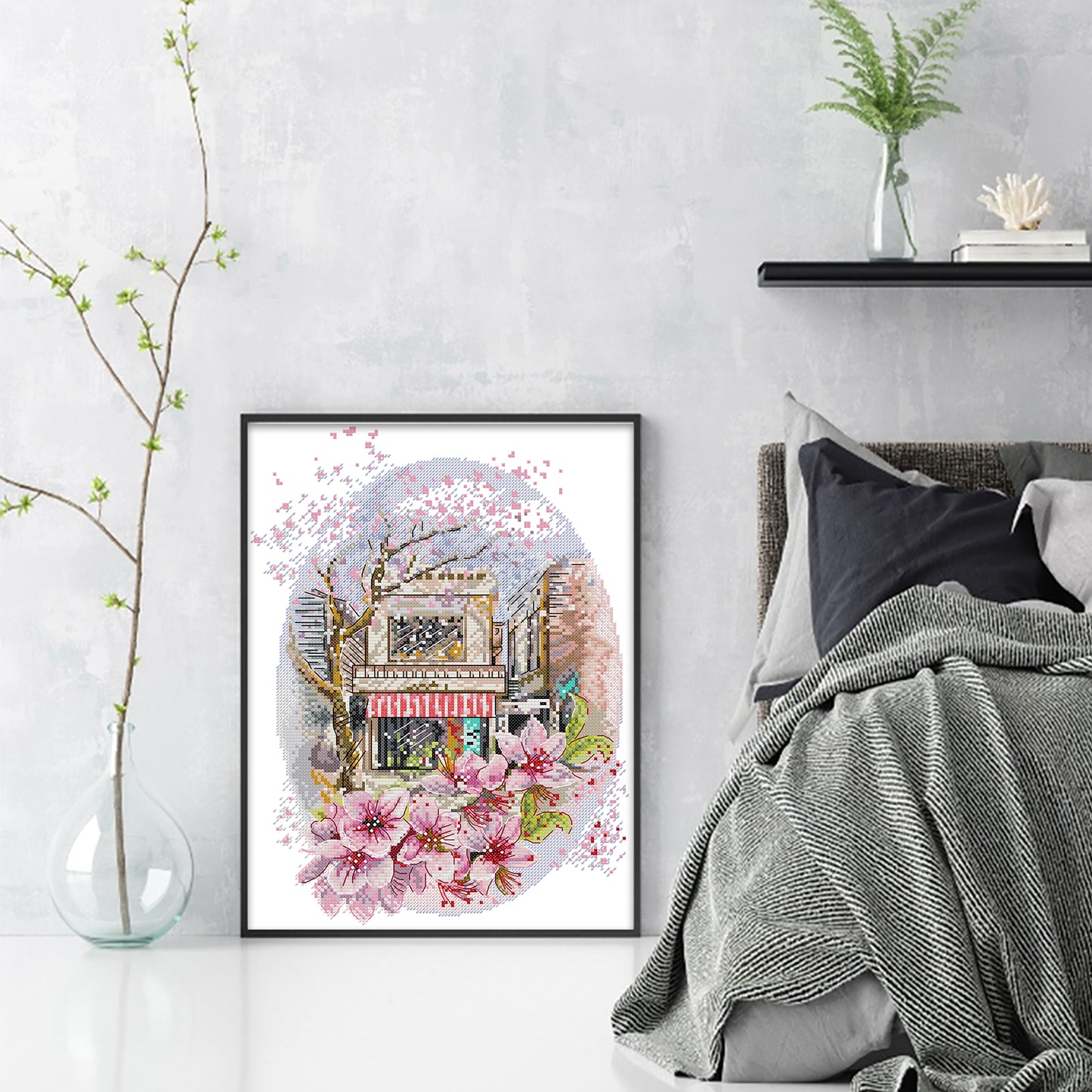 Cherry Blossoms In Full Bloom - 14CT Stamped Cross Stitch 29*37CM(Joy Sunday)