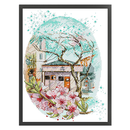 Cherry Blossoms In Full Bloom - 14CT Stamped Cross Stitch 29*37CM(Joy Sunday)