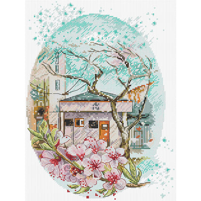 Cherry Blossoms In Full Bloom - 14CT Stamped Cross Stitch 29*37CM(Joy Sunday)