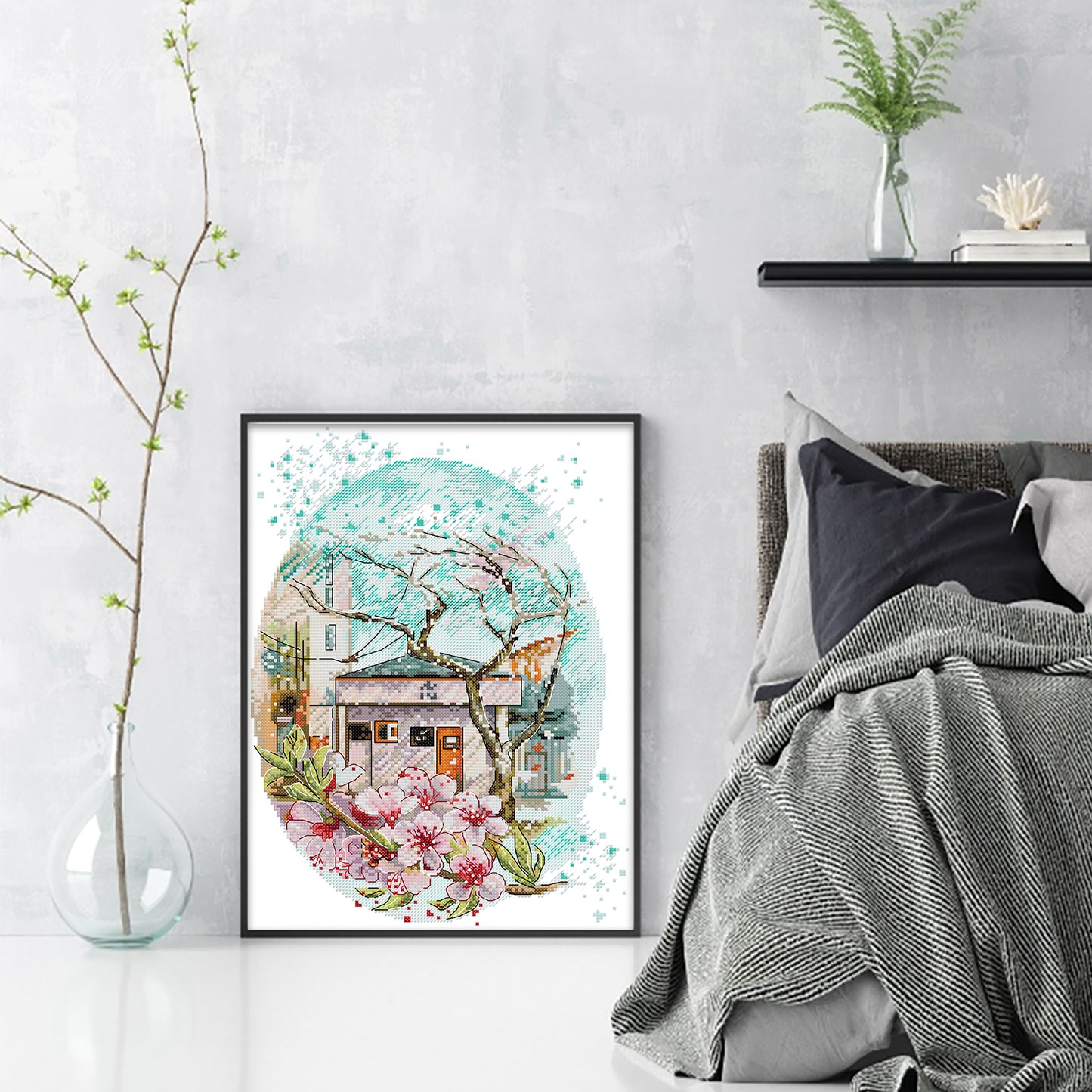 Cherry Blossoms In Full Bloom - 14CT Stamped Cross Stitch 29*37CM(Joy Sunday)