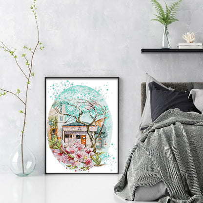 Cherry Blossoms In Full Bloom - 14CT Stamped Cross Stitch 29*37CM(Joy Sunday)